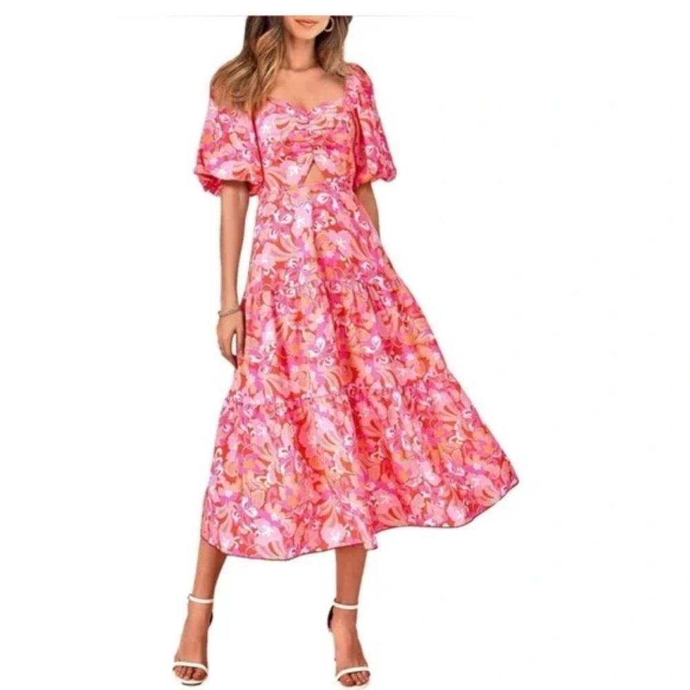 Psychedelic paisley 70s print cottagecore Floral Pink Maxi Dress - Picture 13 of 13